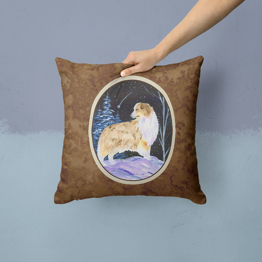 Starry Night Australian Shepherd Decorative Throw Pillow 14x14 Indoor Outdoor Accent Cushion, Fabric Cover with Insert for Sofa, Bed, Porch & Living Room