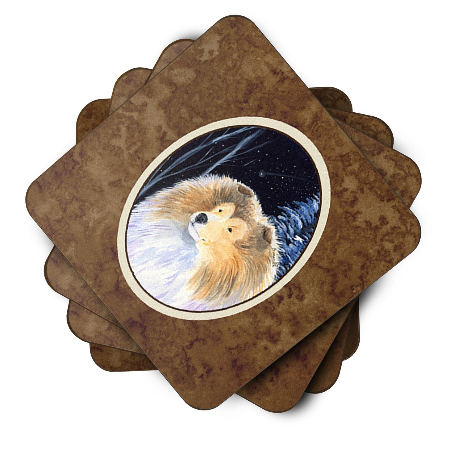 Starry Night Collie Foam Coasters Set of 4 Cup Coasters for Indoor Outdoor, Tabletop Protection, Anti Slip, Mouse pad Material