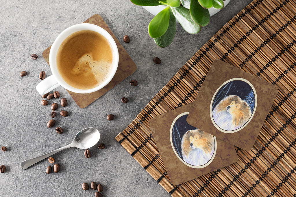 Starry Night Collie Foam Coasters Set of 4 Cup Coasters for Indoor Outdoor, Tabletop Protection, Anti Slip, Mouse pad Material