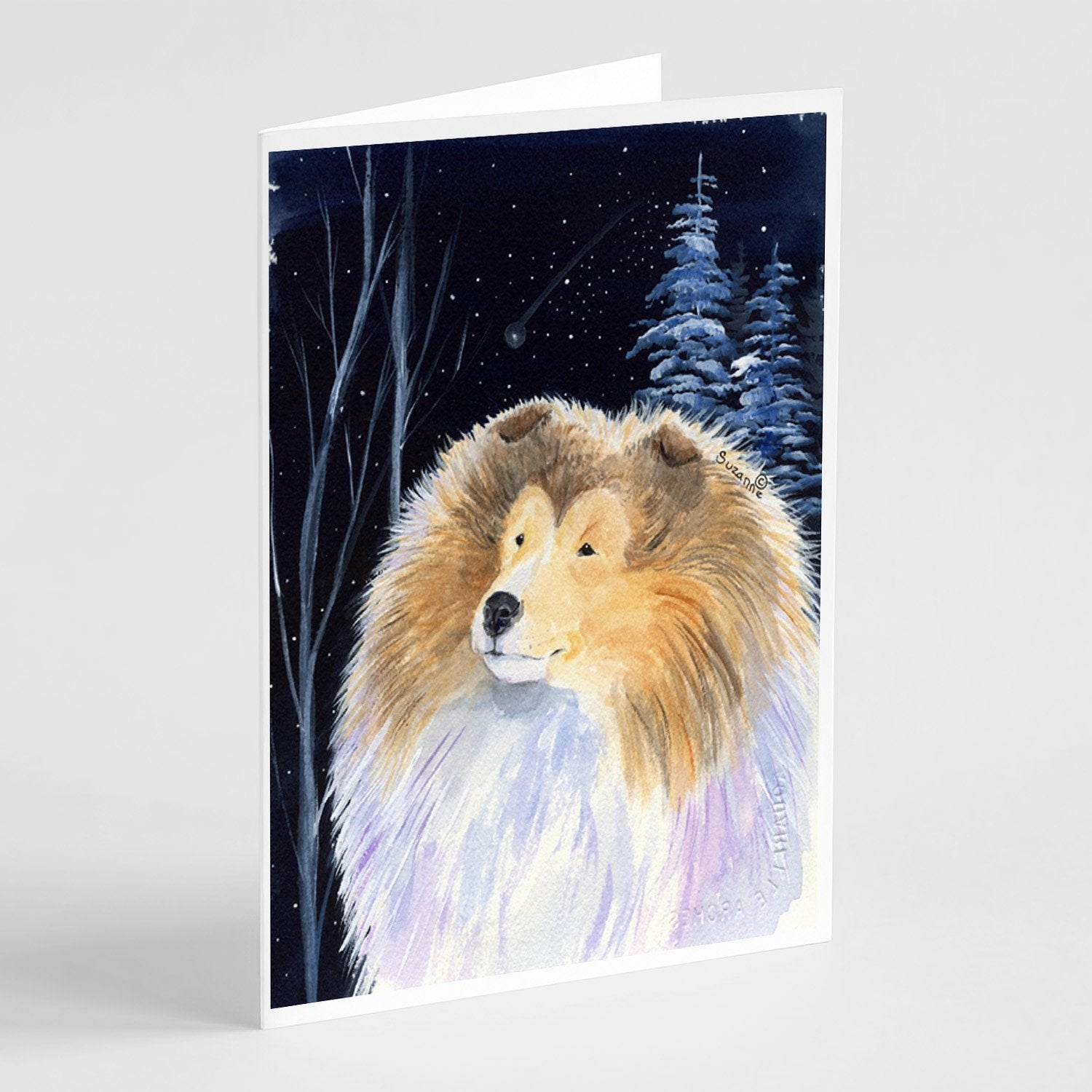 Starry Night Collie Greeting Cards Pack of 8 Blank Cards with Envelopes Whimsical A7 Size 5x7