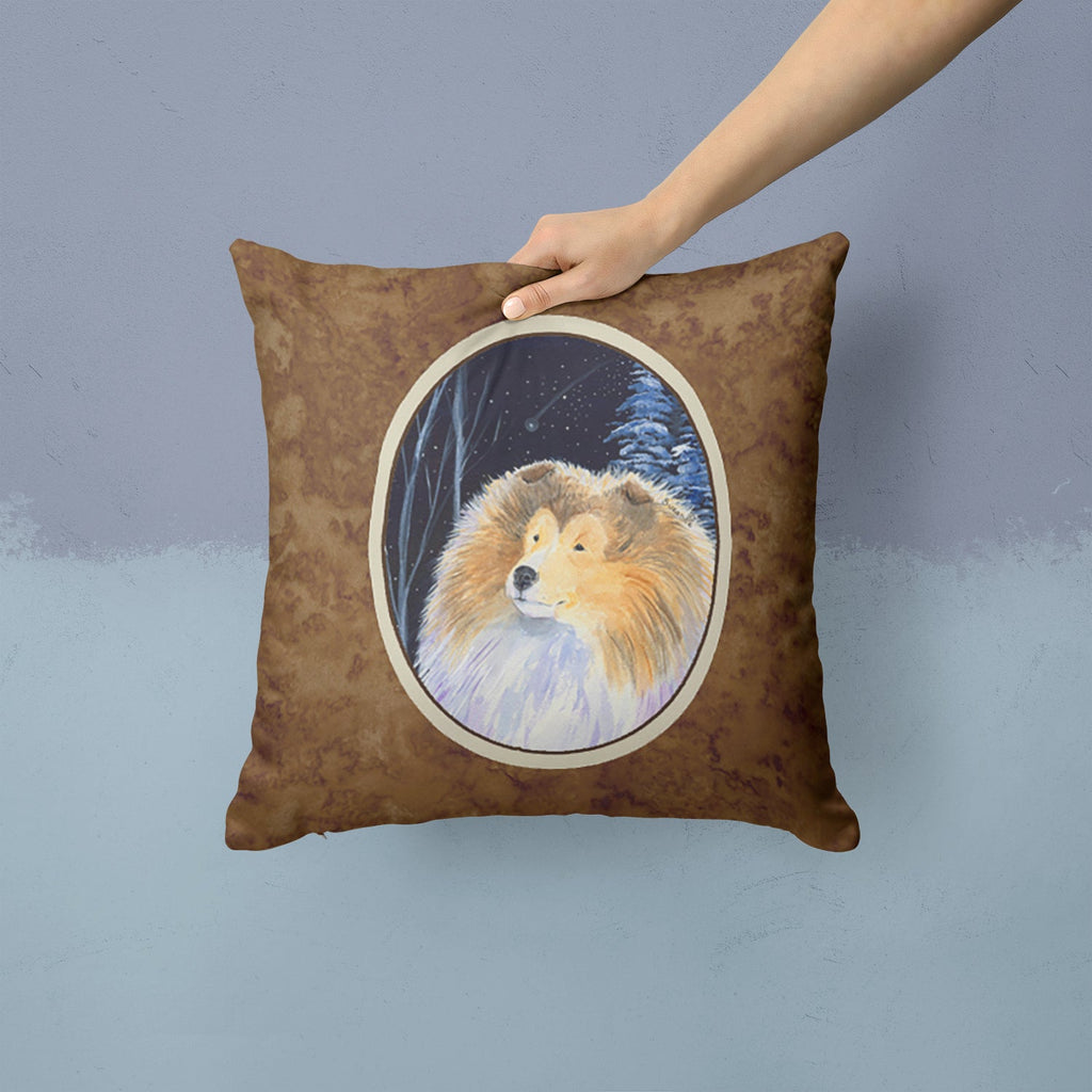 Starry Night Collie Decorative Throw Pillow 14x14 Indoor Outdoor Accent Cushion, Fabric Cover with Insert for Sofa, Bed, Porch & Living Room