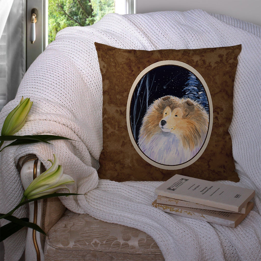 Starry Night Collie Decorative Throw Pillow 14x14 Indoor Outdoor Accent Cushion, Fabric Cover with Insert for Sofa, Bed, Porch & Living Room
