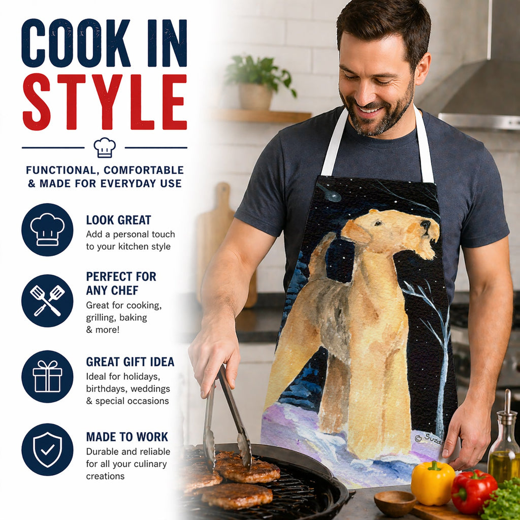 Starry Night Airedale Apron Cooking Kitchen Server Baking Crafts Gardening for Adult Women Men, Unisex, Large, Multicolor