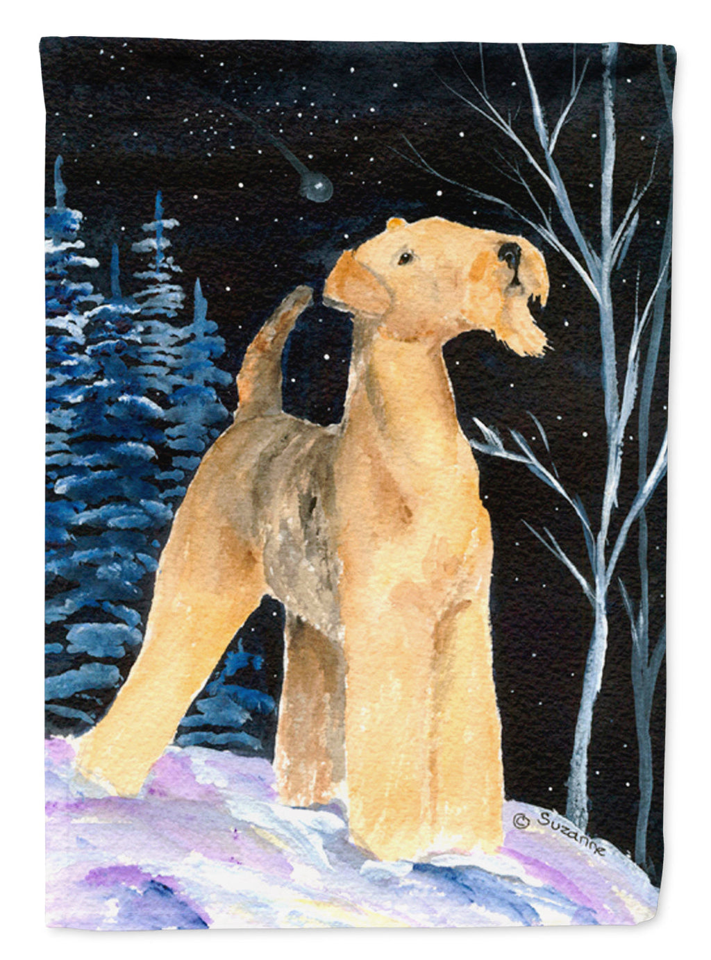 Starry Night Airedale House Flag 28x40 Porch Sleeve Pole Decorative Outside Yard Banner Artwork Wall Hanging, Polyester