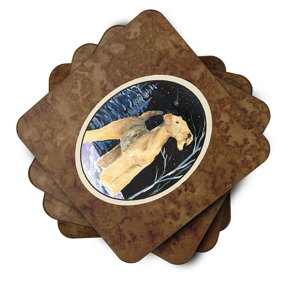 Starry Night Airedale Foam Coasters Set of 4 Cup Coasters for Indoor Outdoor, Tabletop Protection, Anti Slip, Mouse pad Material