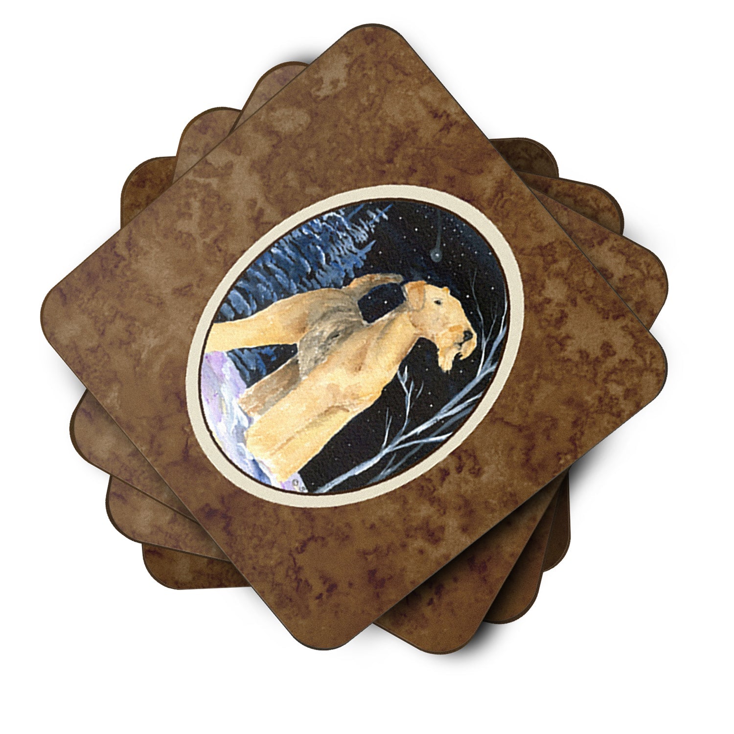 Starry Night Airedale Foam Coasters Set of 4 Cup Coasters for Indoor Outdoor, Tabletop Protection, Anti Slip, Mouse pad Material
