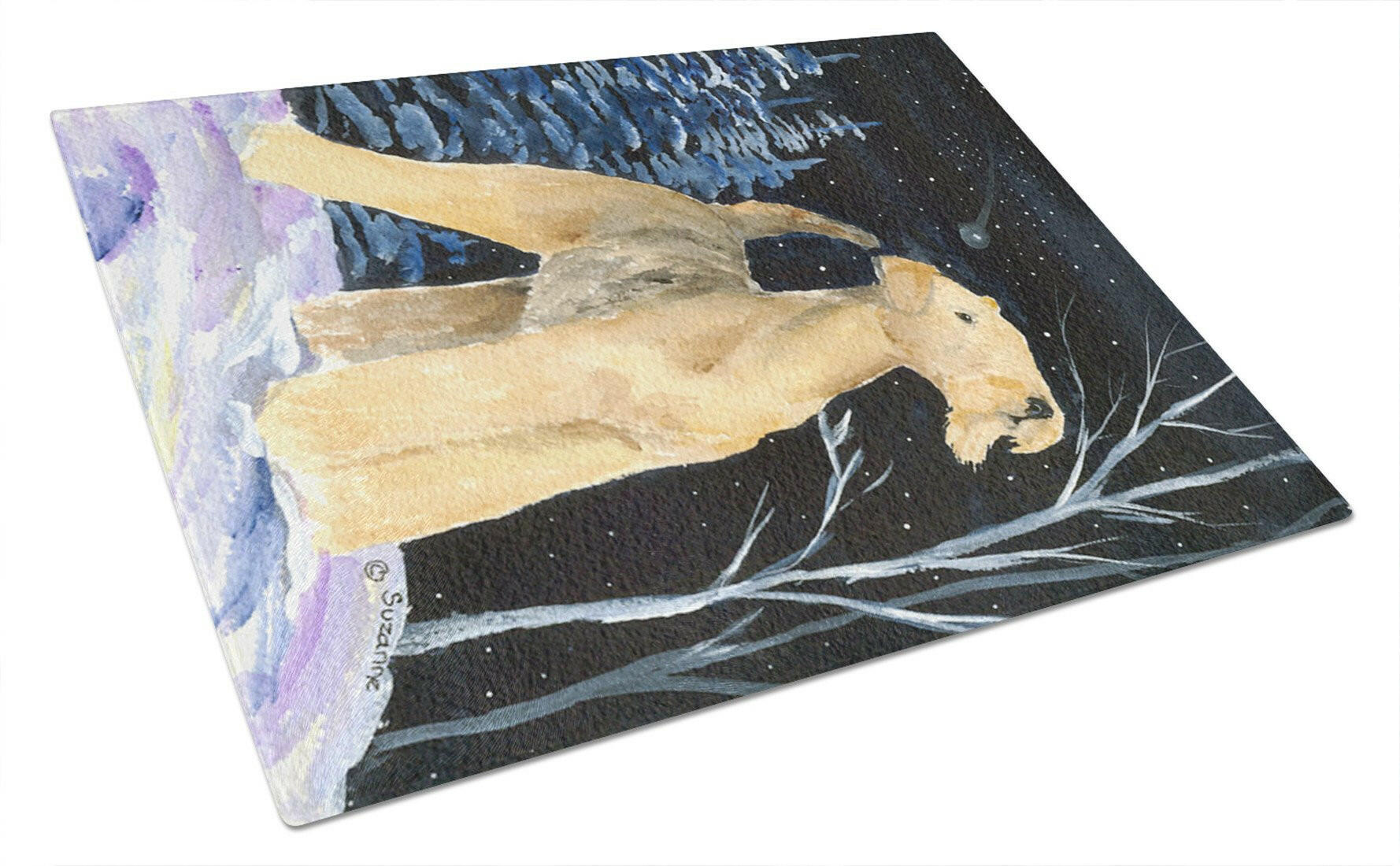 Starry Night Airedale Cutting Board Tempered Glass Kitchen Cutting Surface, Heat Resistant Chopping, Non-Slip Feet, Food Prep & Serving