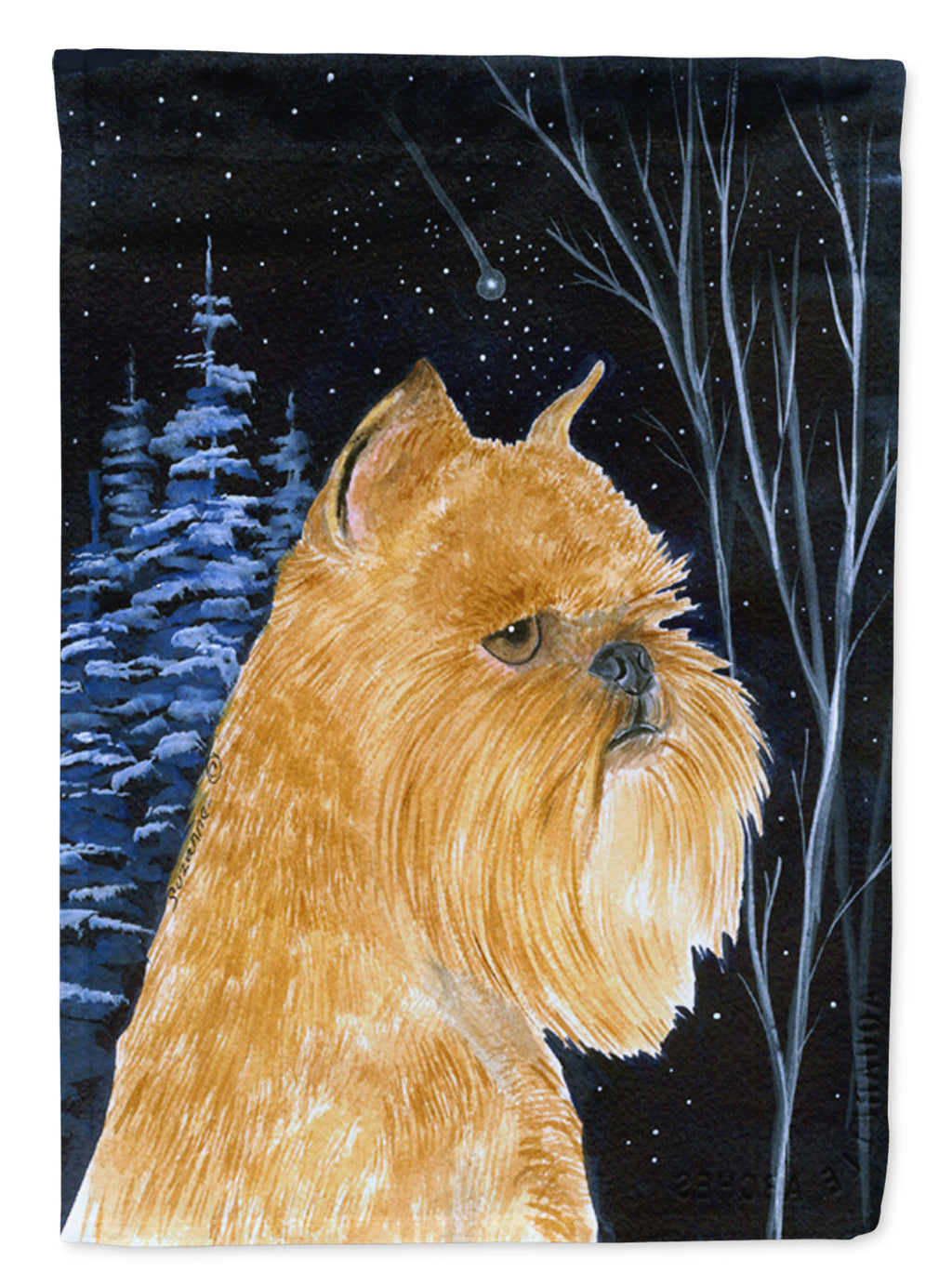 Starry Night Brussels Griffon House Flag 28x40 Porch Sleeve Pole Decorative Outside Yard Banner Artwork Wall Hanging, Polyester