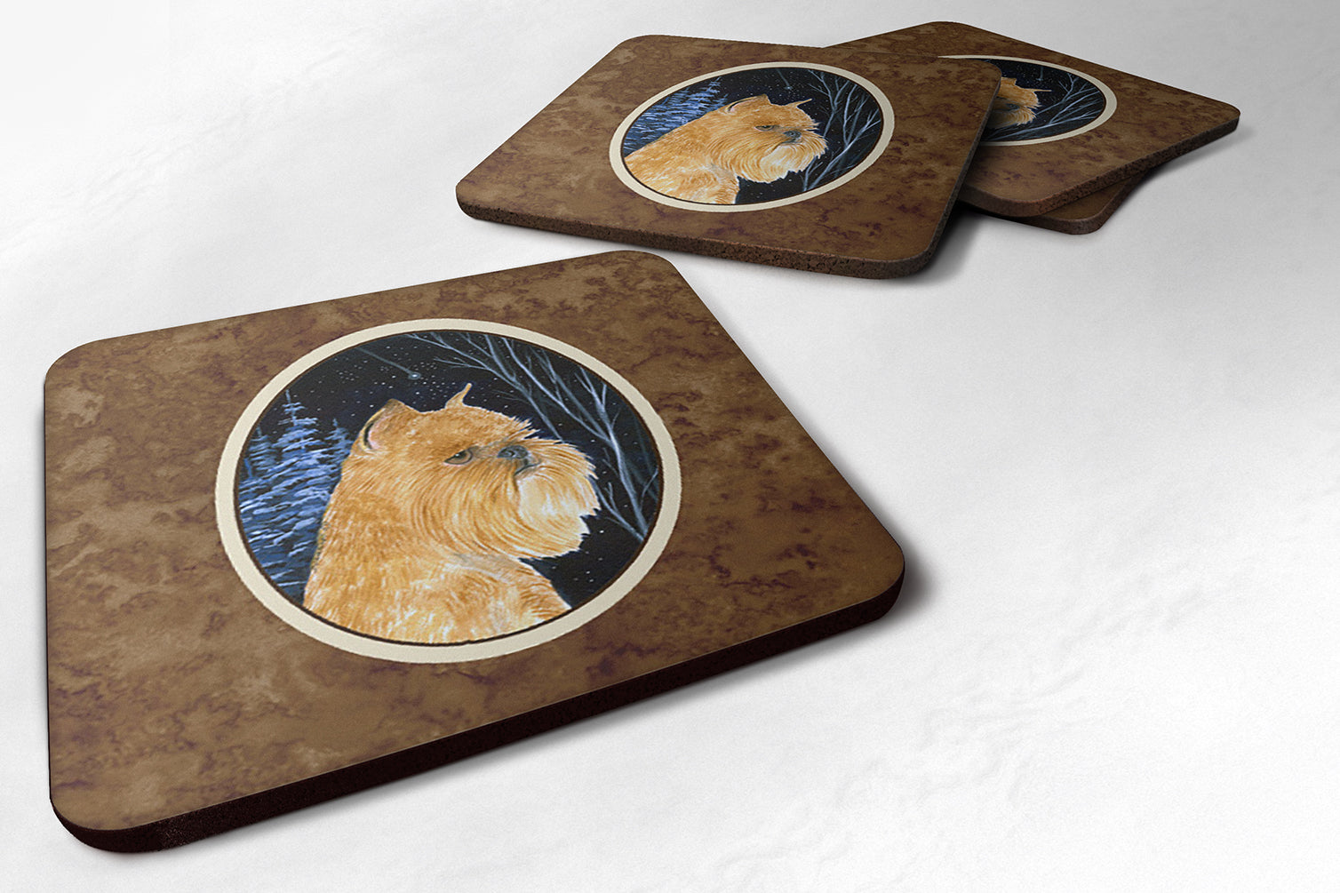 Starry Night Brussels Griffon Foam Coasters Set of 4 Cup Coasters for Indoor Outdoor, Tabletop Protection, Anti Slip, Mouse pad Material
