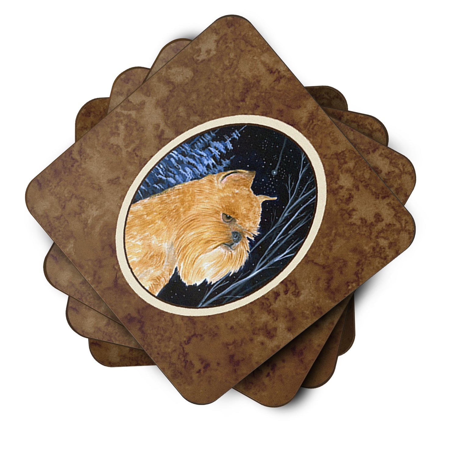 Starry Night Brussels Griffon Foam Coasters Set of 4 Cup Coasters for Indoor Outdoor, Tabletop Protection, Anti Slip, Mouse pad Material