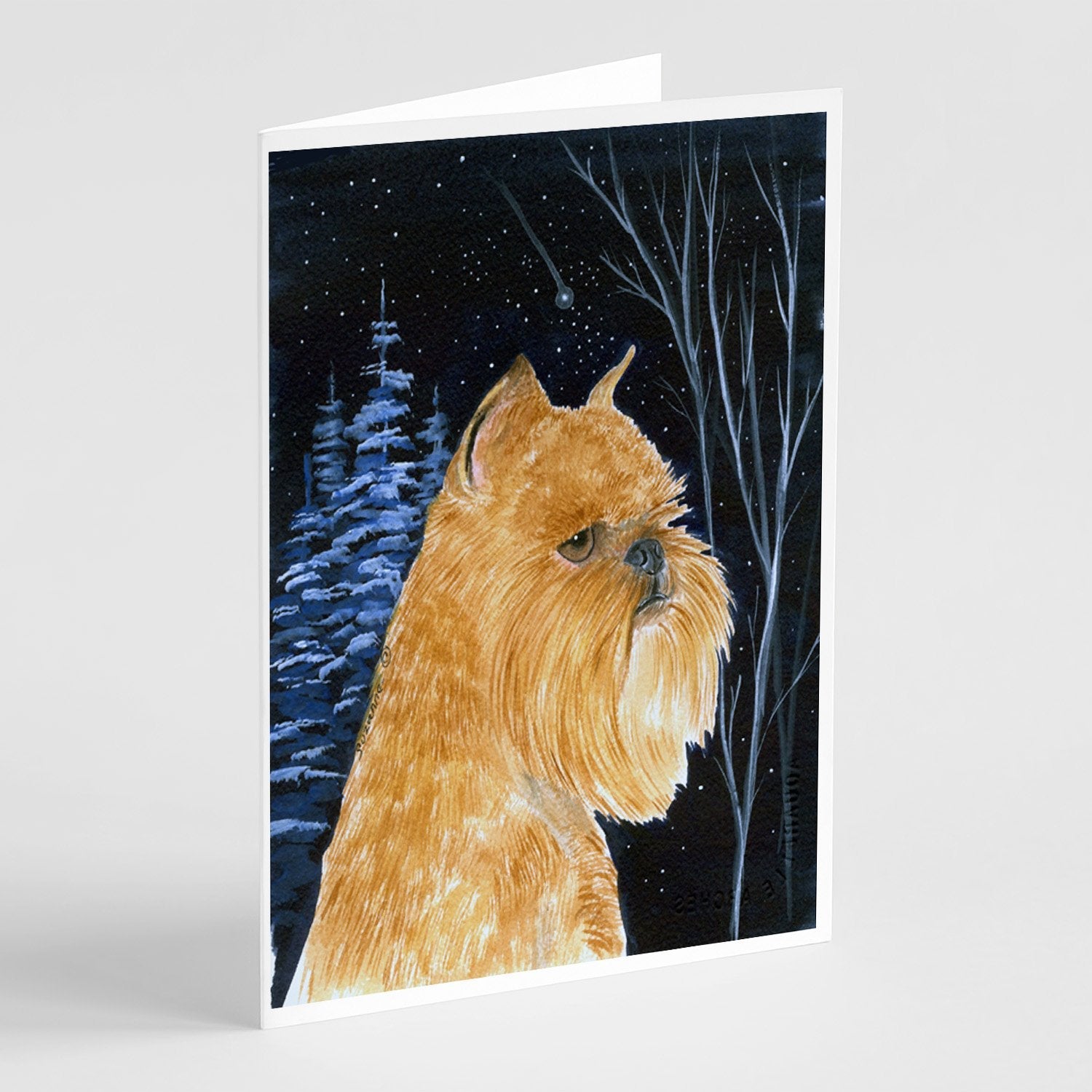 Starry Night Brussels Griffon Greeting Cards Pack of 8 Blank Cards with Envelopes Whimsical A7 Size 5x7