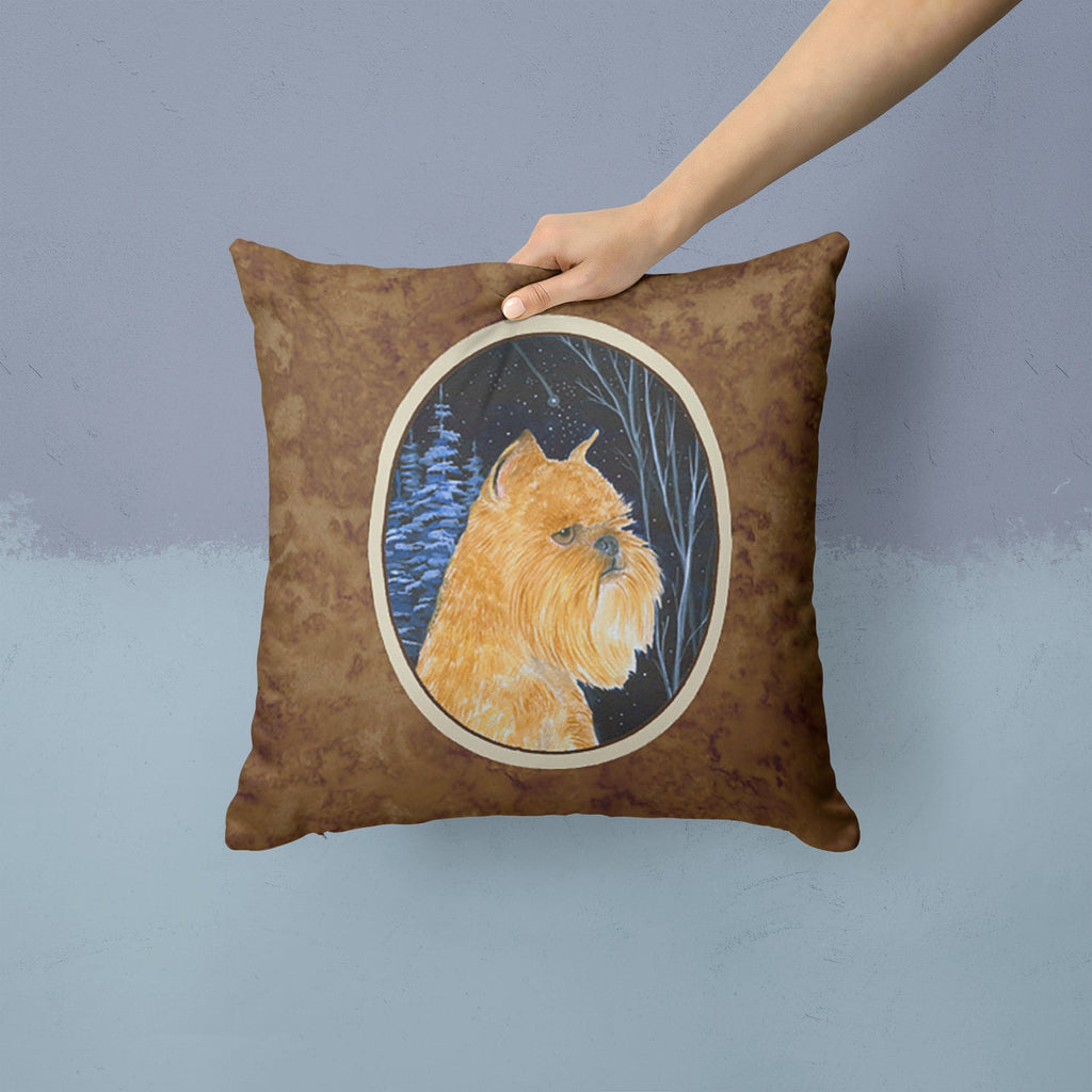 Starry Night Brussels Griffon Decorative Throw Pillow 14x14 Indoor Outdoor Accent Cushion, Fabric Cover with Insert for Sofa, Bed, Porch & Living Room