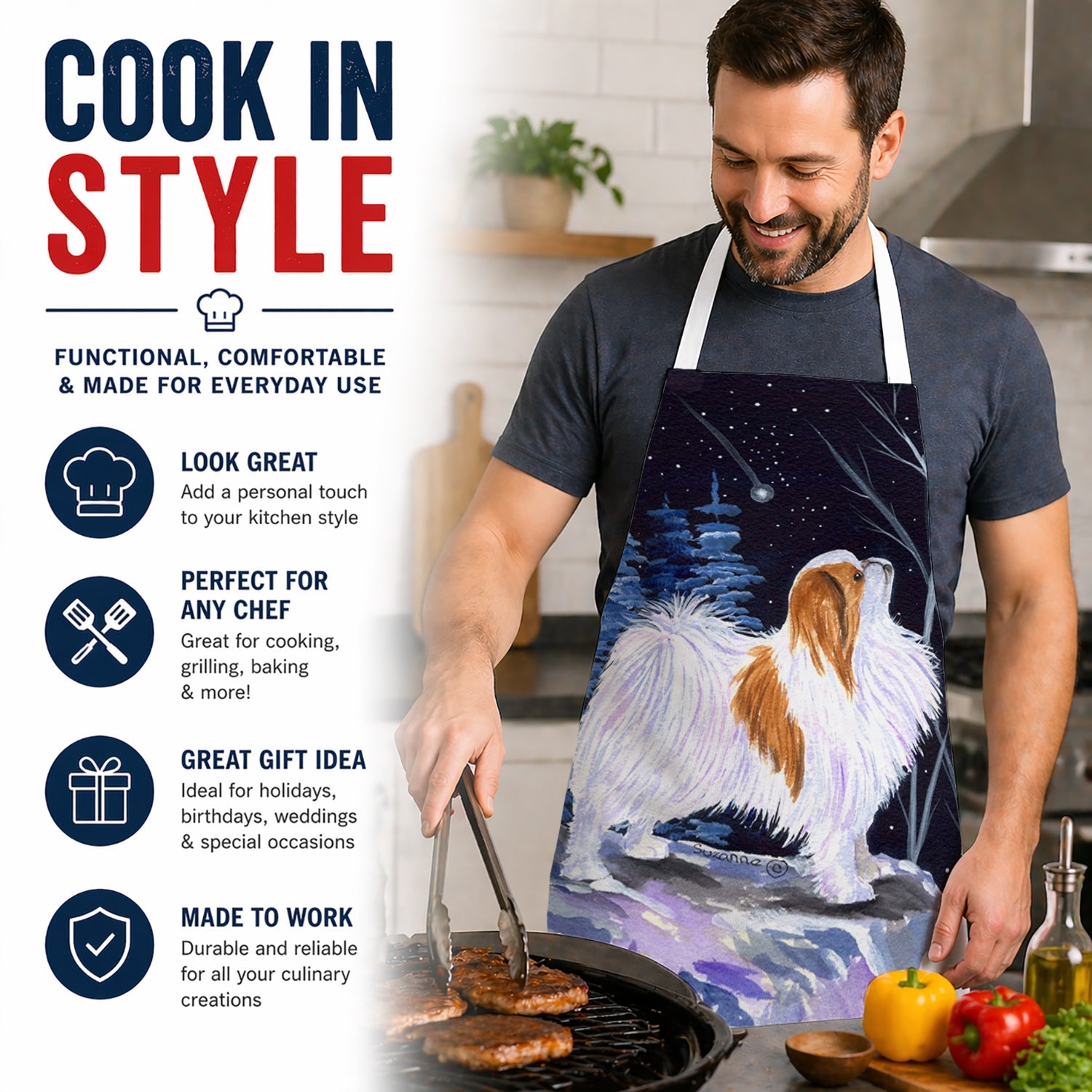 Starry Night Japanese Chin Apron Cooking Kitchen Server Baking Crafts Gardening for Adult Women Men, Unisex, Large, Multicolor