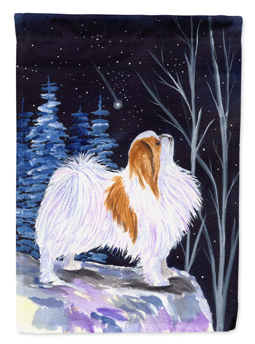 Starry Night Japanese Chin House Flag 28x40 Porch Sleeve Pole Decorative Outside Yard Banner Artwork Wall Hanging, Polyester