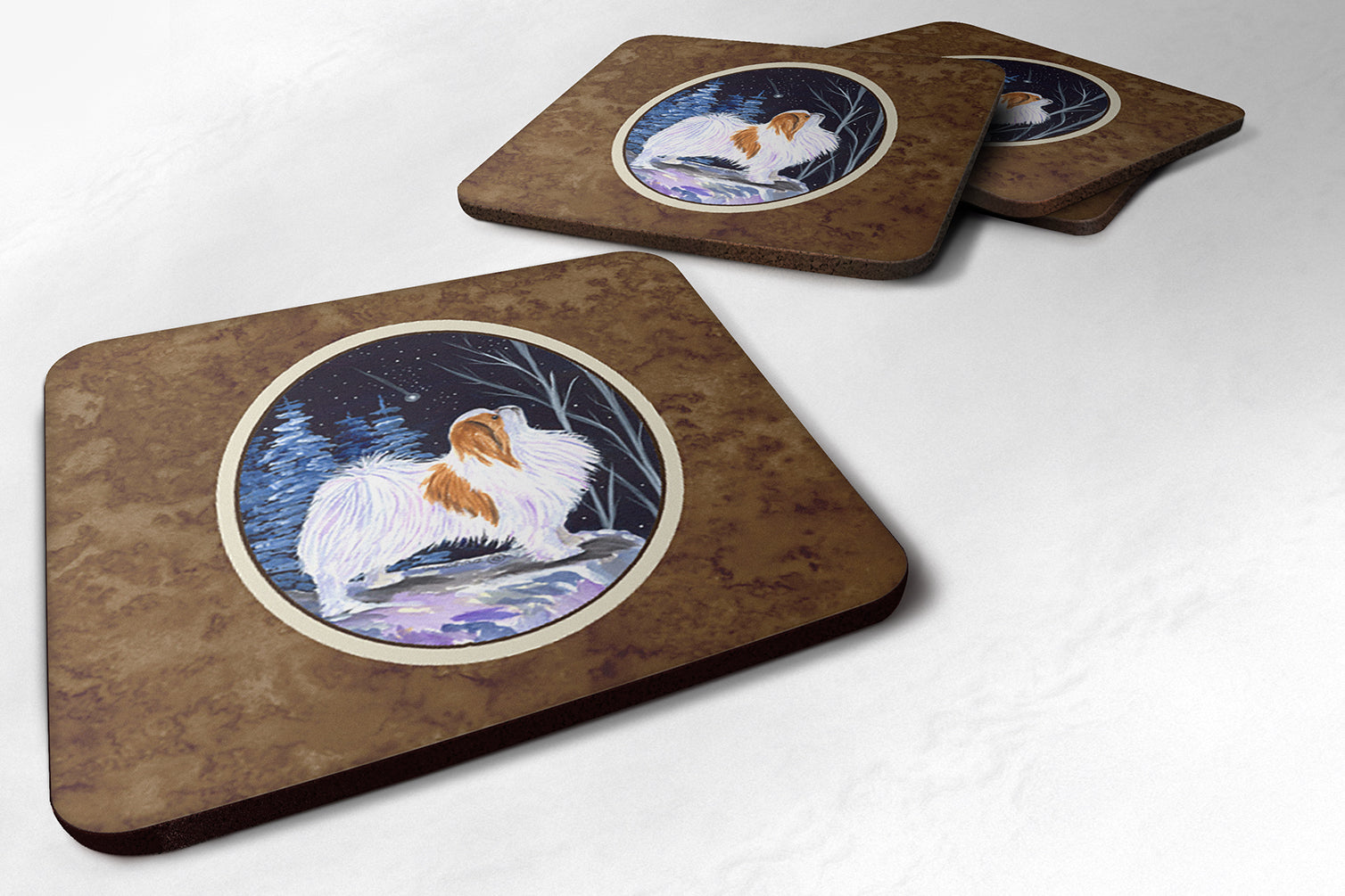 Starry Night Japanese Chin Foam Coasters Set of 4 Cup Coasters for Indoor Outdoor, Tabletop Protection, Anti Slip, Mouse pad Material