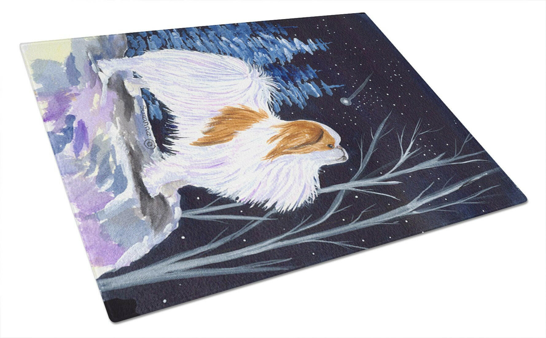 Starry Night Japanese Chin Cutting Board Tempered Glass Kitchen Cutting Surface, Heat Resistant Chopping, Non-Slip Feet, Food Prep & Serving