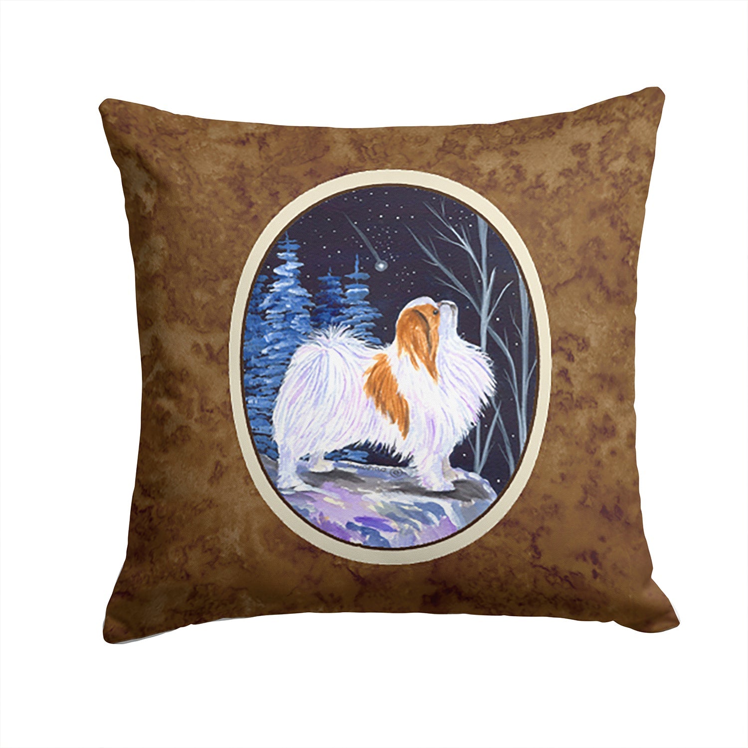 Starry Night Japanese Chin Decorative Throw Pillow 14x14 Indoor Outdoor Accent Cushion, Fabric Cover with Insert for Sofa, Bed, Porch & Living Room
