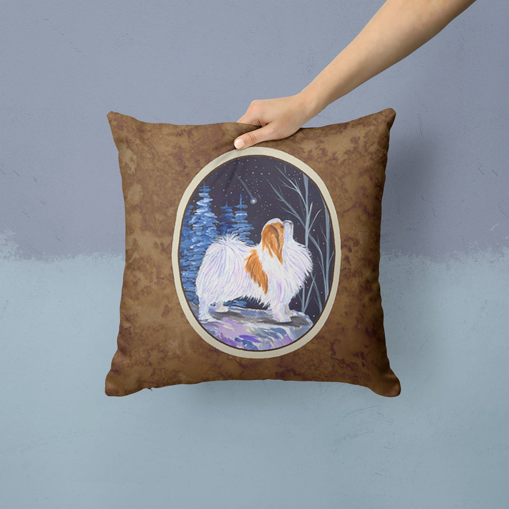Starry Night Japanese Chin Decorative Throw Pillow 14x14 Indoor Outdoor Accent Cushion, Fabric Cover with Insert for Sofa, Bed, Porch & Living Room