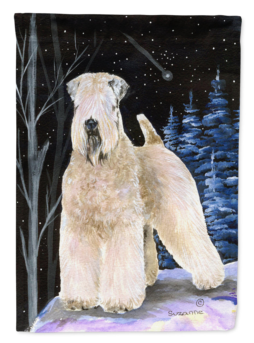 Starry Night Wheaten Terrier Soft Coated House Flag 28x40 Porch Sleeve Pole Decorative Outside Yard Banner Artwork Wall Hanging, Polyester