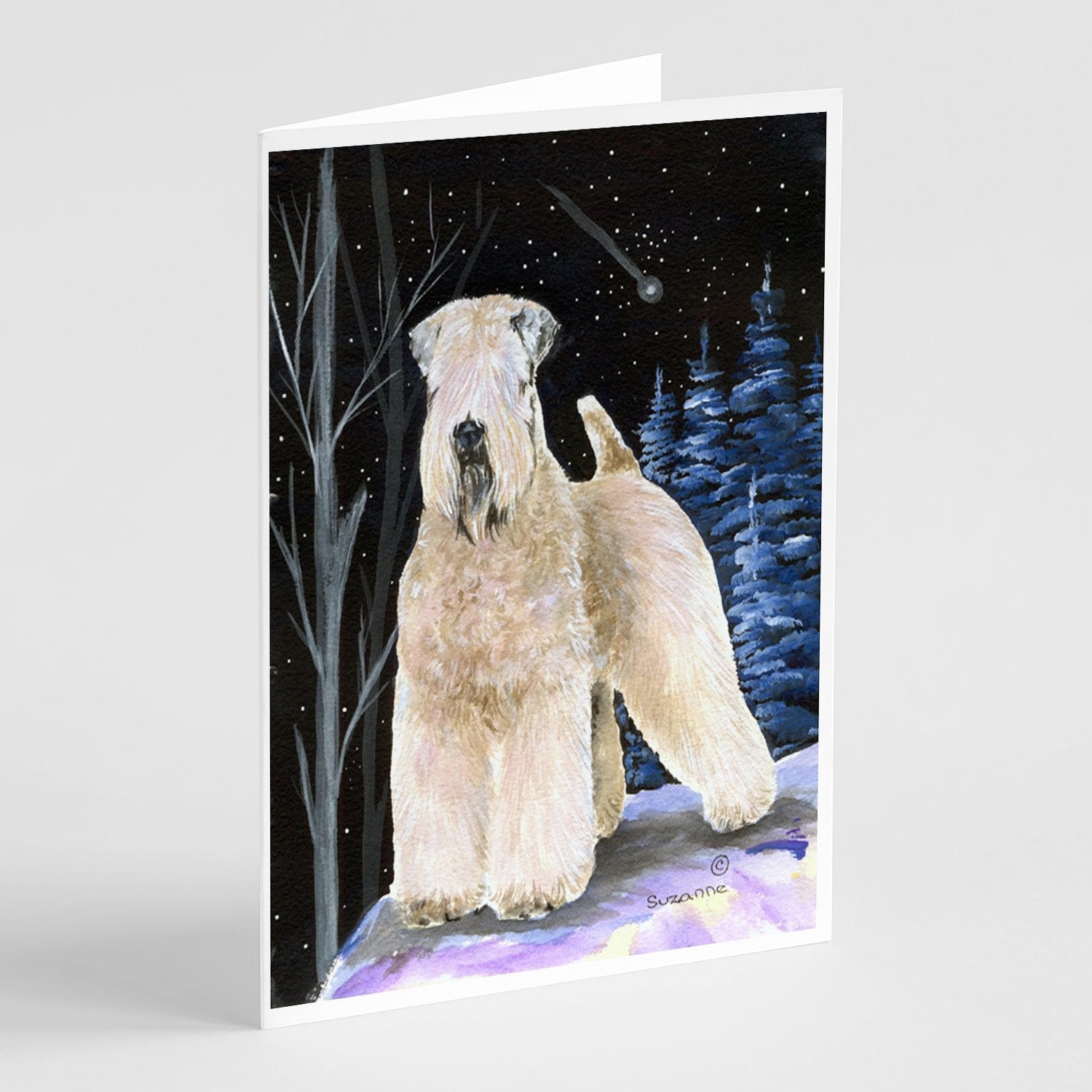 Starry Night Wheaten Terrier Soft Coated Greeting Cards Pack of 8 Blank Cards with Envelopes Whimsical A7 Size 5x7