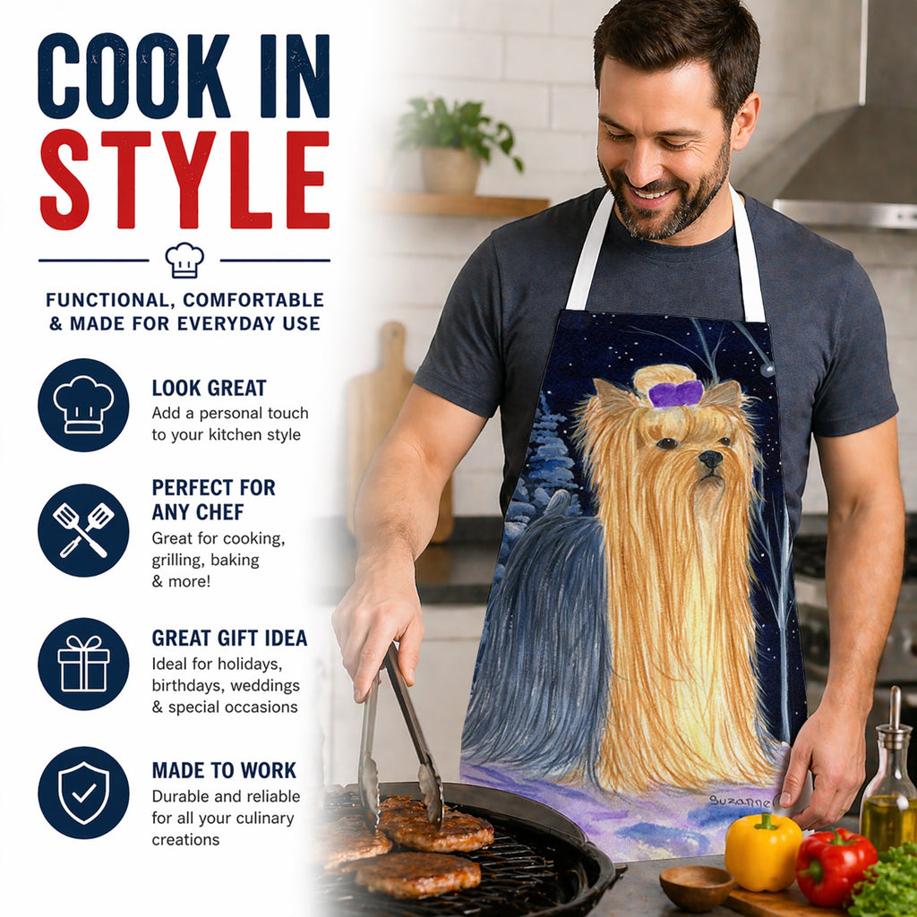 Starry Night Yorkie Apron Cooking Kitchen Server Baking Crafts Gardening for Adult Women Men, Unisex, Large, Multicolor