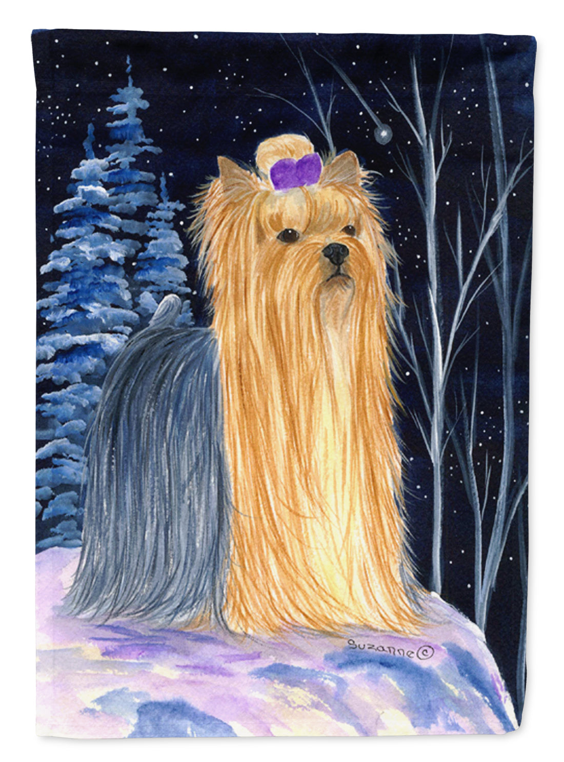 Starry Night Yorkie House Flag 28x40 Porch Sleeve Pole Decorative Outside Yard Banner Artwork Wall Hanging, Polyester