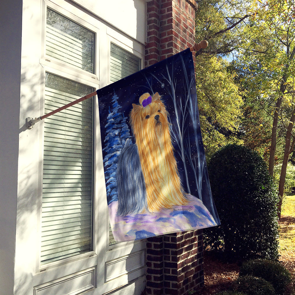 Starry Night Yorkie House Flag 28x40 Porch Sleeve Pole Decorative Outside Yard Banner Artwork Wall Hanging, Polyester