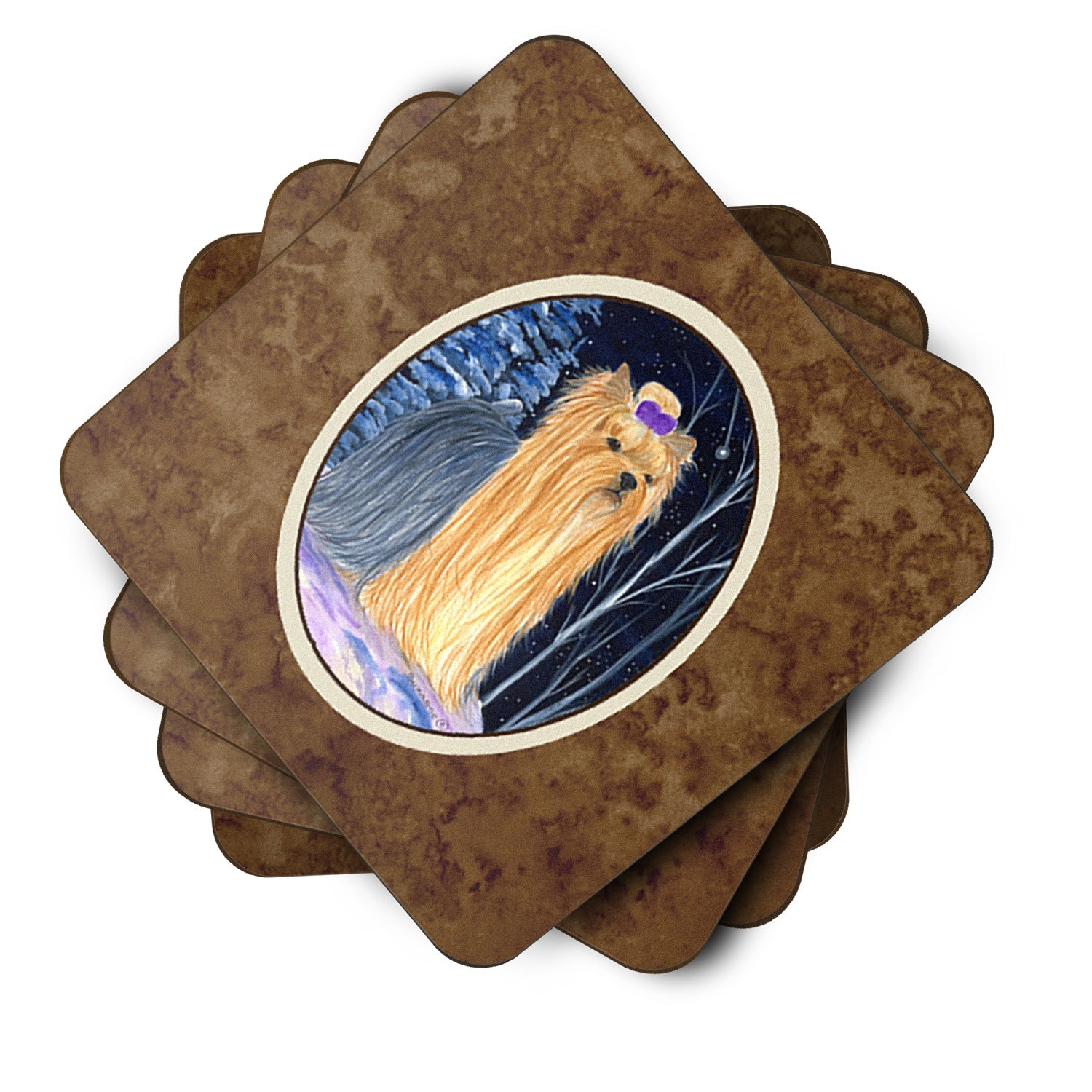 Starry Night Yorkie Foam Coasters Set of 4 Cup Coasters for Indoor Outdoor, Tabletop Protection, Anti Slip, Mouse pad Material