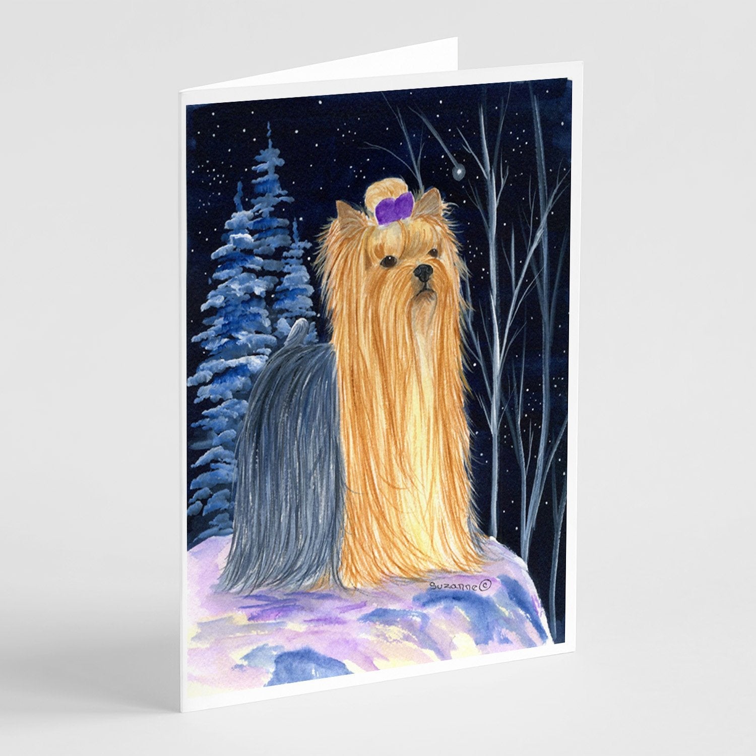Starry Night Yorkie Greeting Cards Pack of 8 Blank Cards with Envelopes Whimsical A7 Size 5x7