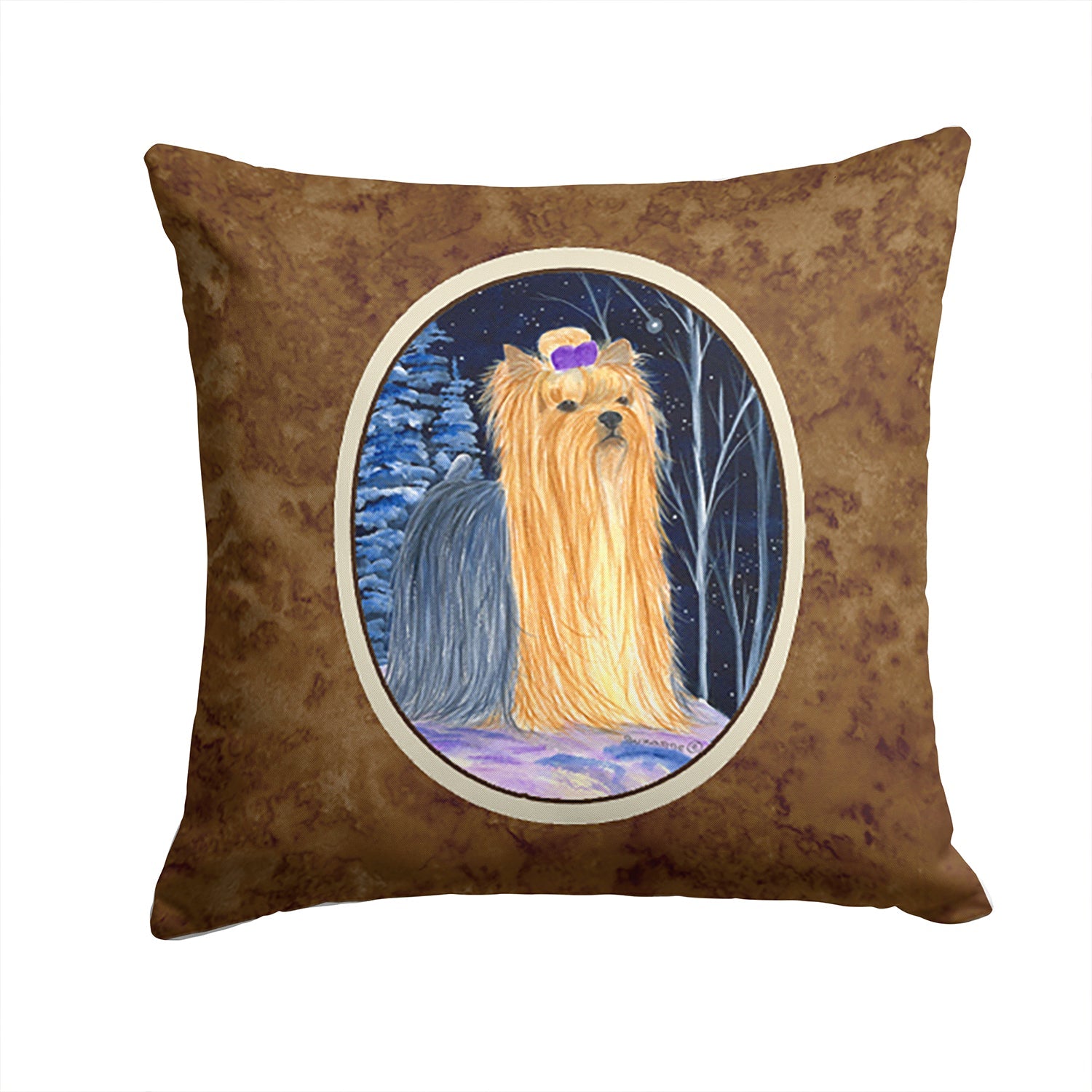 Starry Night Yorkie Decorative Throw Pillow 14x14 Indoor Outdoor Accent Cushion, Fabric Cover with Insert for Sofa, Bed, Porch & Living Room