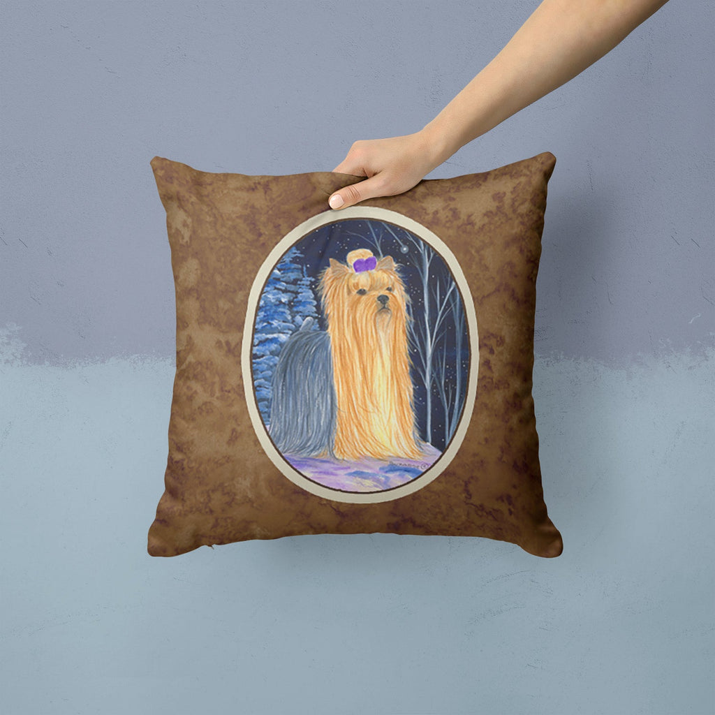 Starry Night Yorkie Decorative Throw Pillow 14x14 Indoor Outdoor Accent Cushion, Fabric Cover with Insert for Sofa, Bed, Porch & Living Room