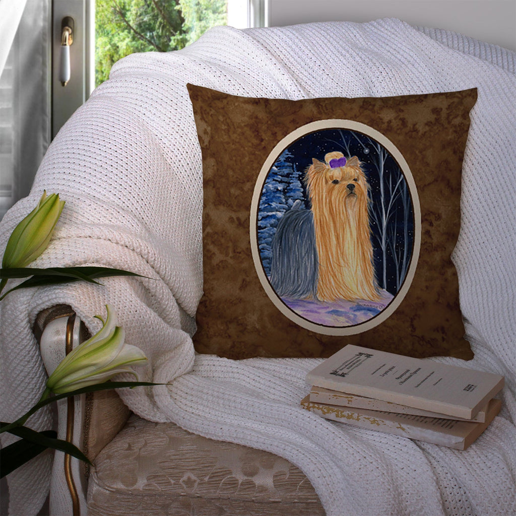 Starry Night Yorkie Decorative Throw Pillow 14x14 Indoor Outdoor Accent Cushion, Fabric Cover with Insert for Sofa, Bed, Porch & Living Room