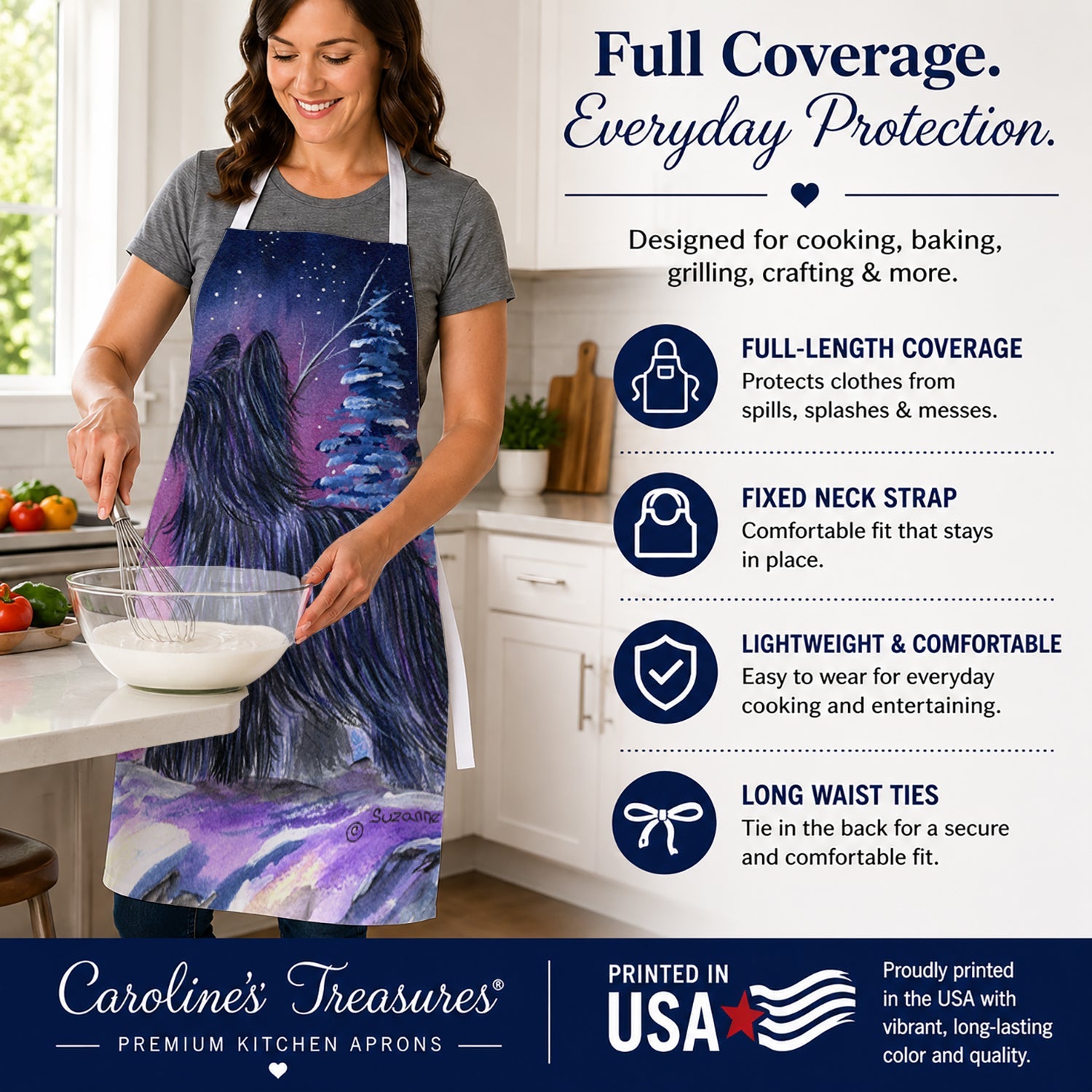 Starry Night Briard Apron Cooking Kitchen Server Baking Crafts Gardening for Adult Women Men, Unisex, Large, Multicolor