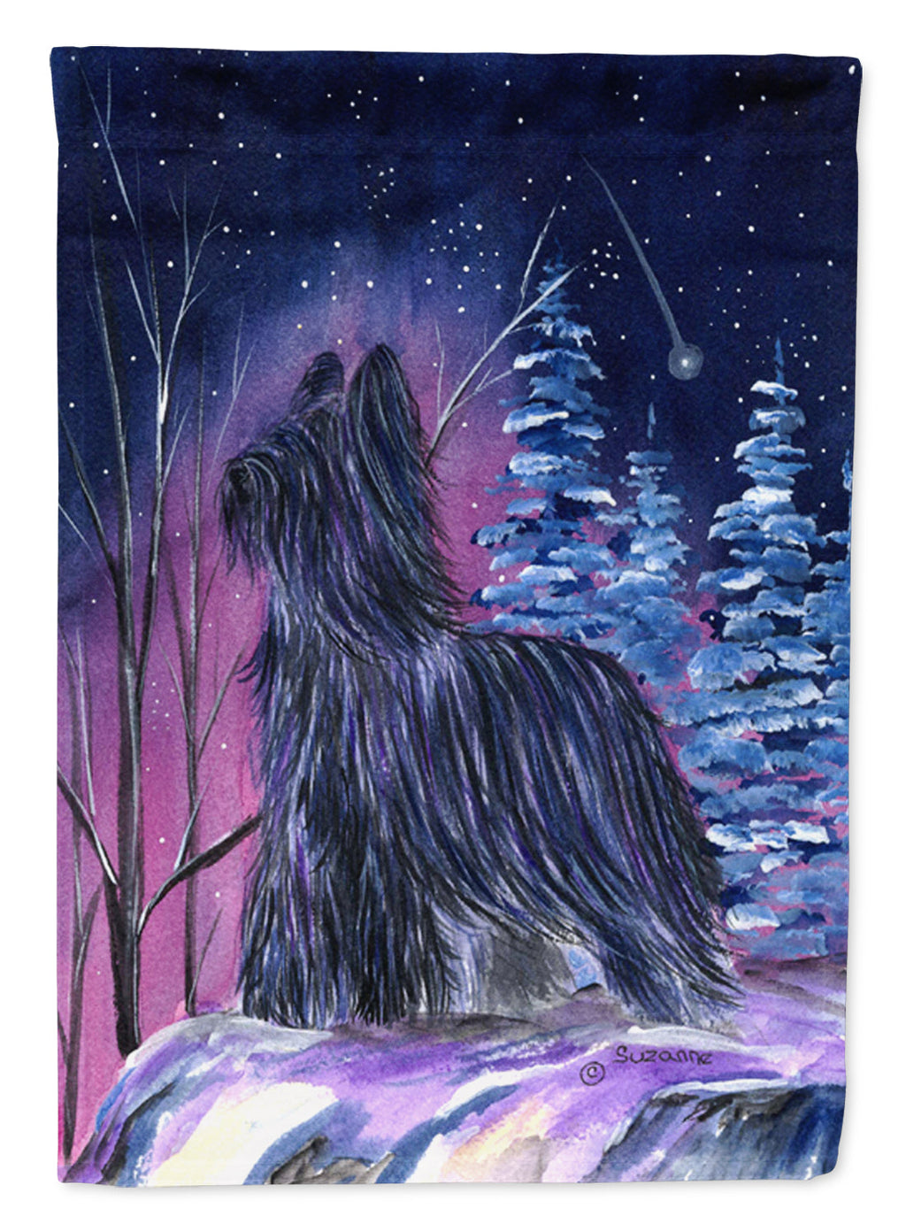 Starry Night Briard House Flag 28x40 Porch Sleeve Pole Decorative Outside Yard Banner Artwork Wall Hanging, Polyester