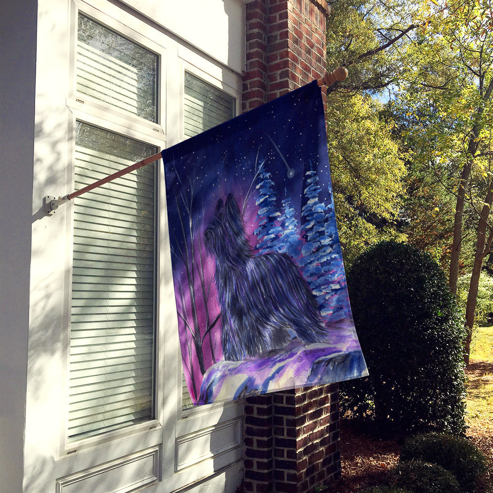 Starry Night Briard House Flag 28x40 Porch Sleeve Pole Decorative Outside Yard Banner Artwork Wall Hanging, Polyester