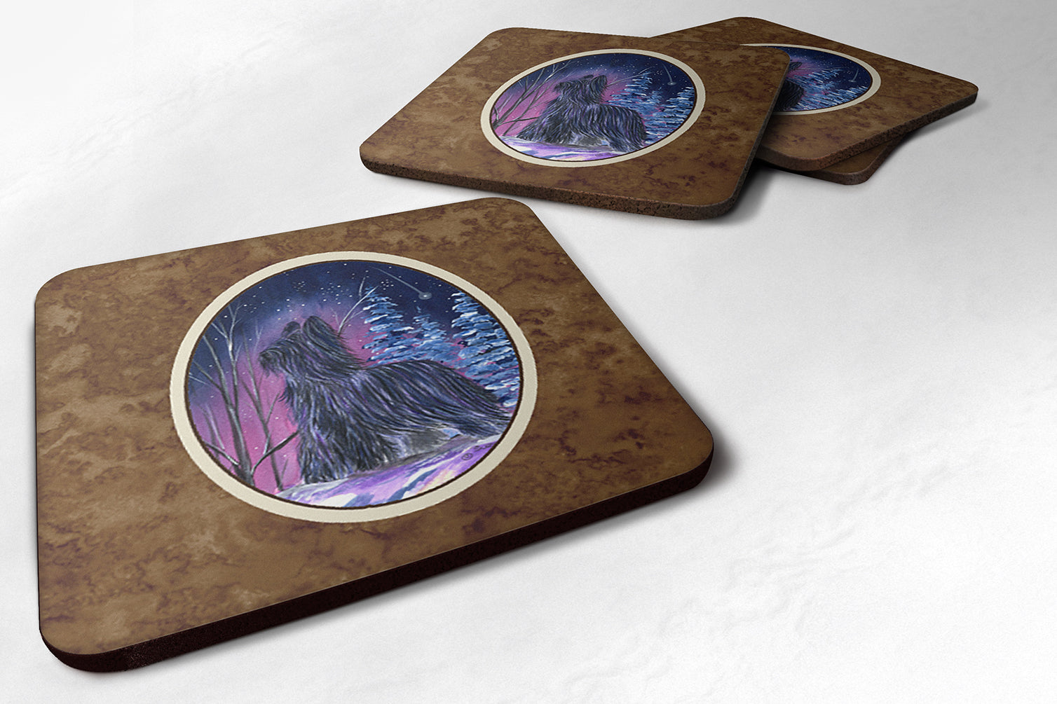 Starry Night Briard Foam Coasters Set of 4 Cup Coasters for Indoor Outdoor, Tabletop Protection, Anti Slip, Mouse pad Material
