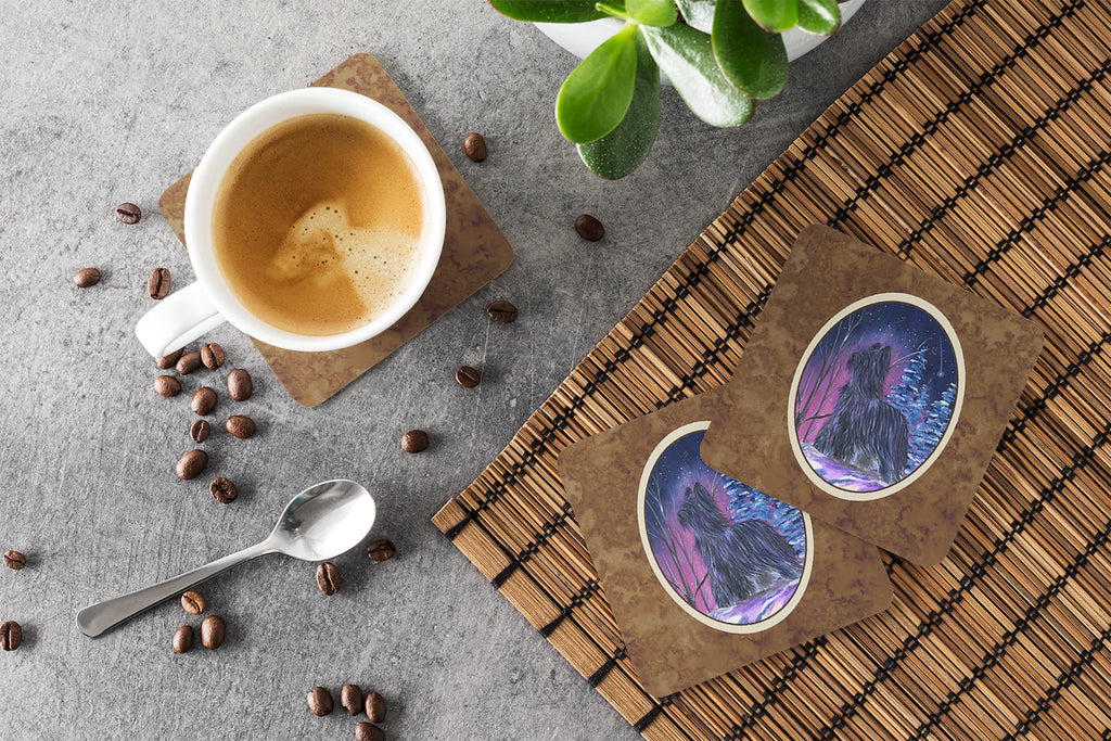 Starry Night Briard Foam Coasters Set of 4 Cup Coasters for Indoor Outdoor, Tabletop Protection, Anti Slip, Mouse pad Material
