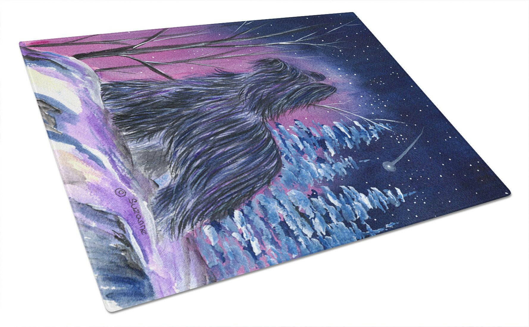 Starry Night Briard Cutting Board Tempered Glass Kitchen Cutting Surface, Heat Resistant Chopping, Non-Slip Feet, Food Prep & Serving