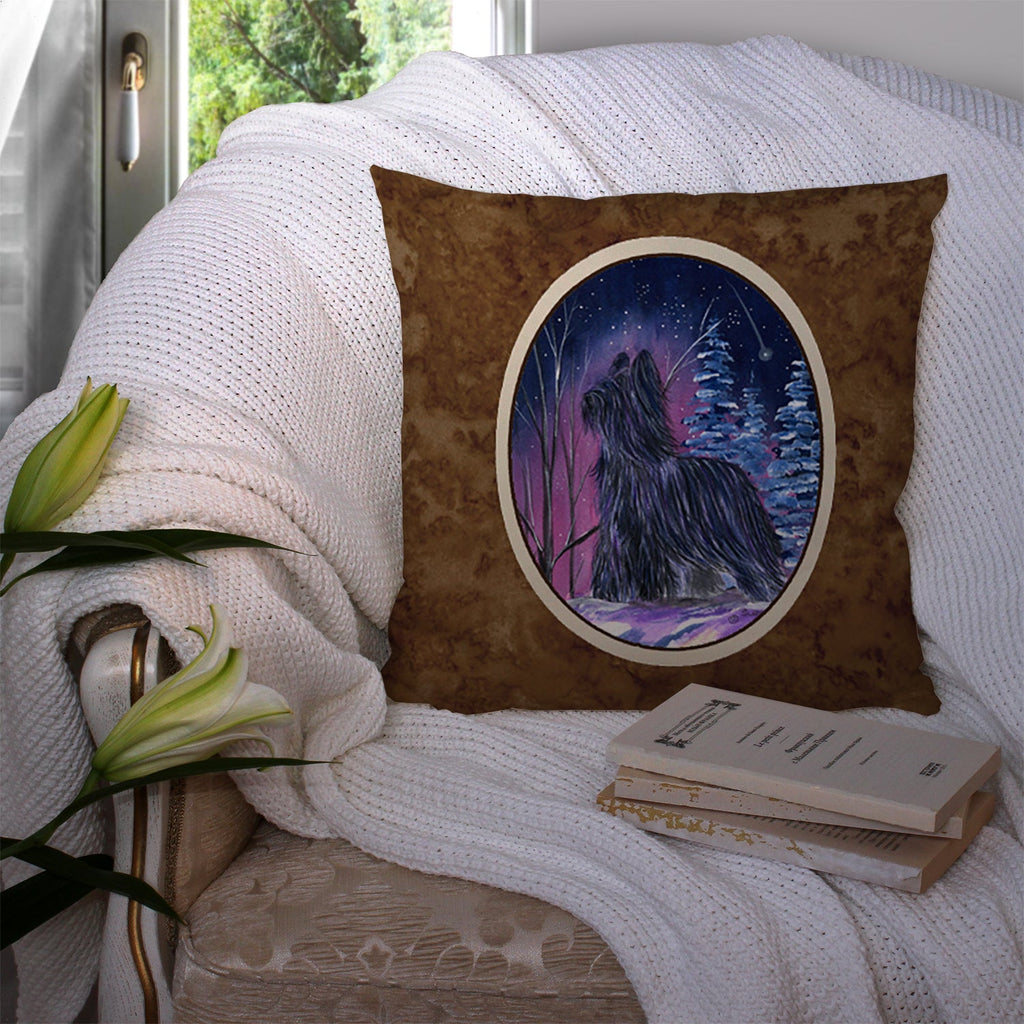 Starry Night Briard Decorative Throw Pillow 14x14 Indoor Outdoor Accent Cushion, Fabric Cover with Insert for Sofa, Bed, Porch & Living Room