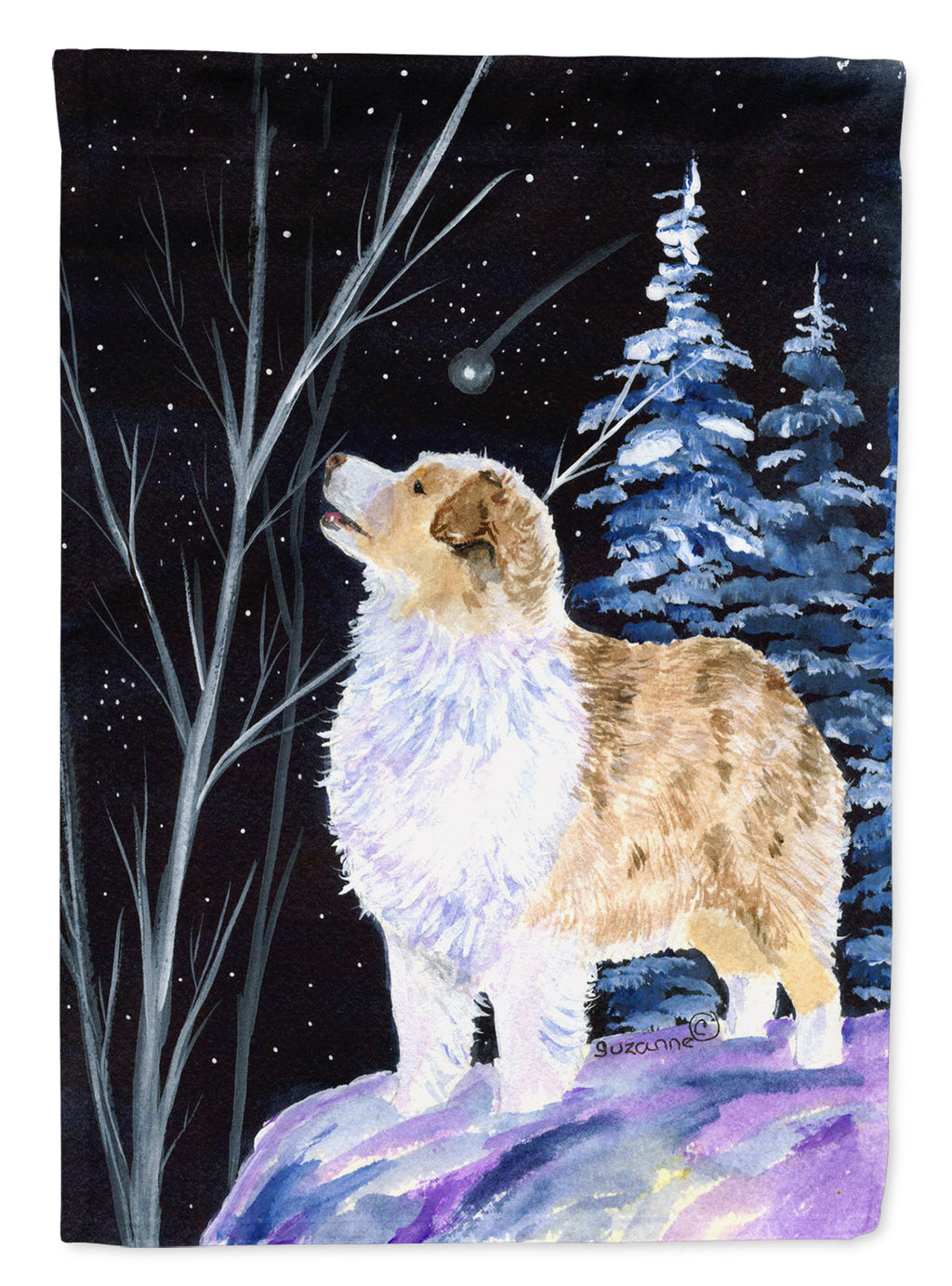 Starry Night Australian Shepherd House Flag 28x40 Porch Sleeve Pole Decorative Outside Yard Banner Artwork Wall Hanging, Polyester