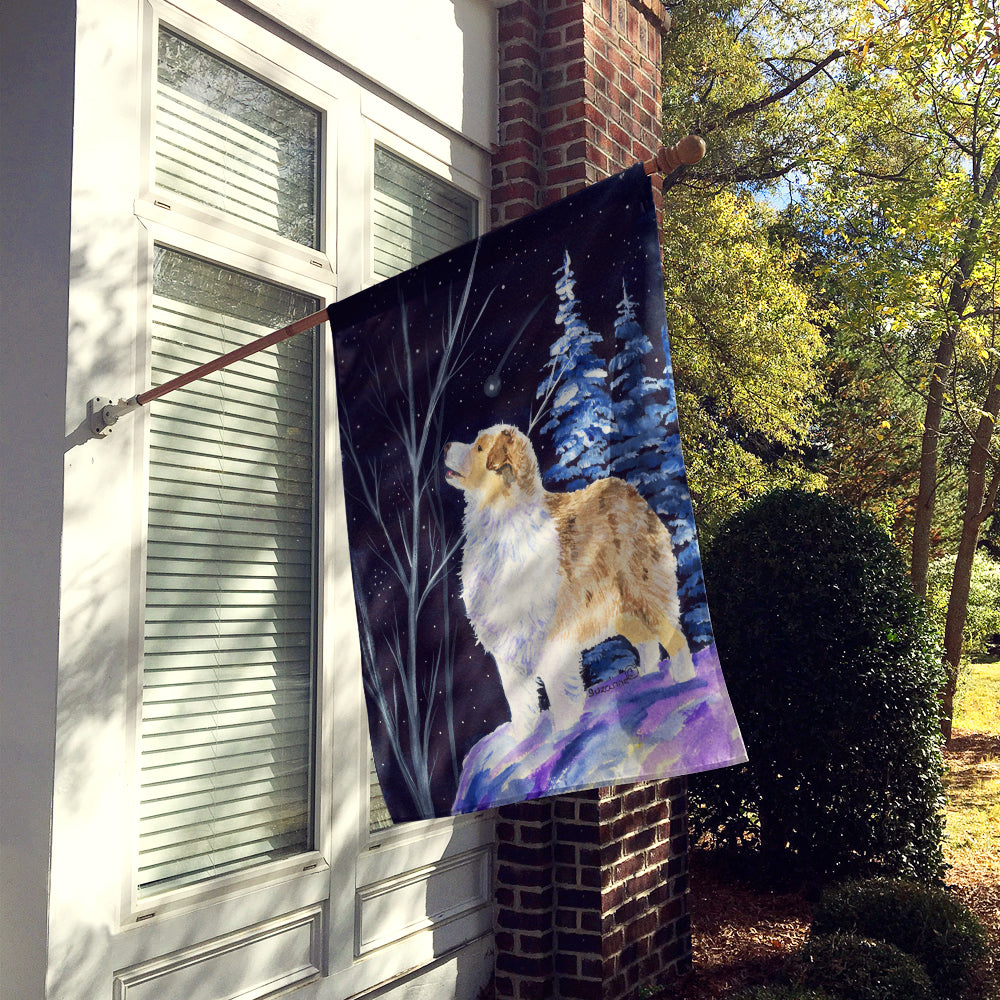 Starry Night Australian Shepherd House Flag 28x40 Porch Sleeve Pole Decorative Outside Yard Banner Artwork Wall Hanging, Polyester