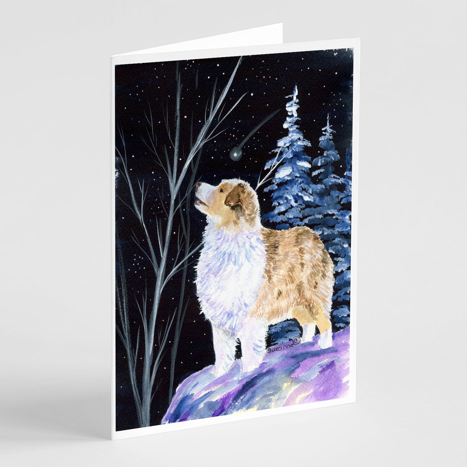 Starry Night Australian Shepherd Greeting Cards Pack of 8 Blank Cards with Envelopes Whimsical A7 Size 5x7