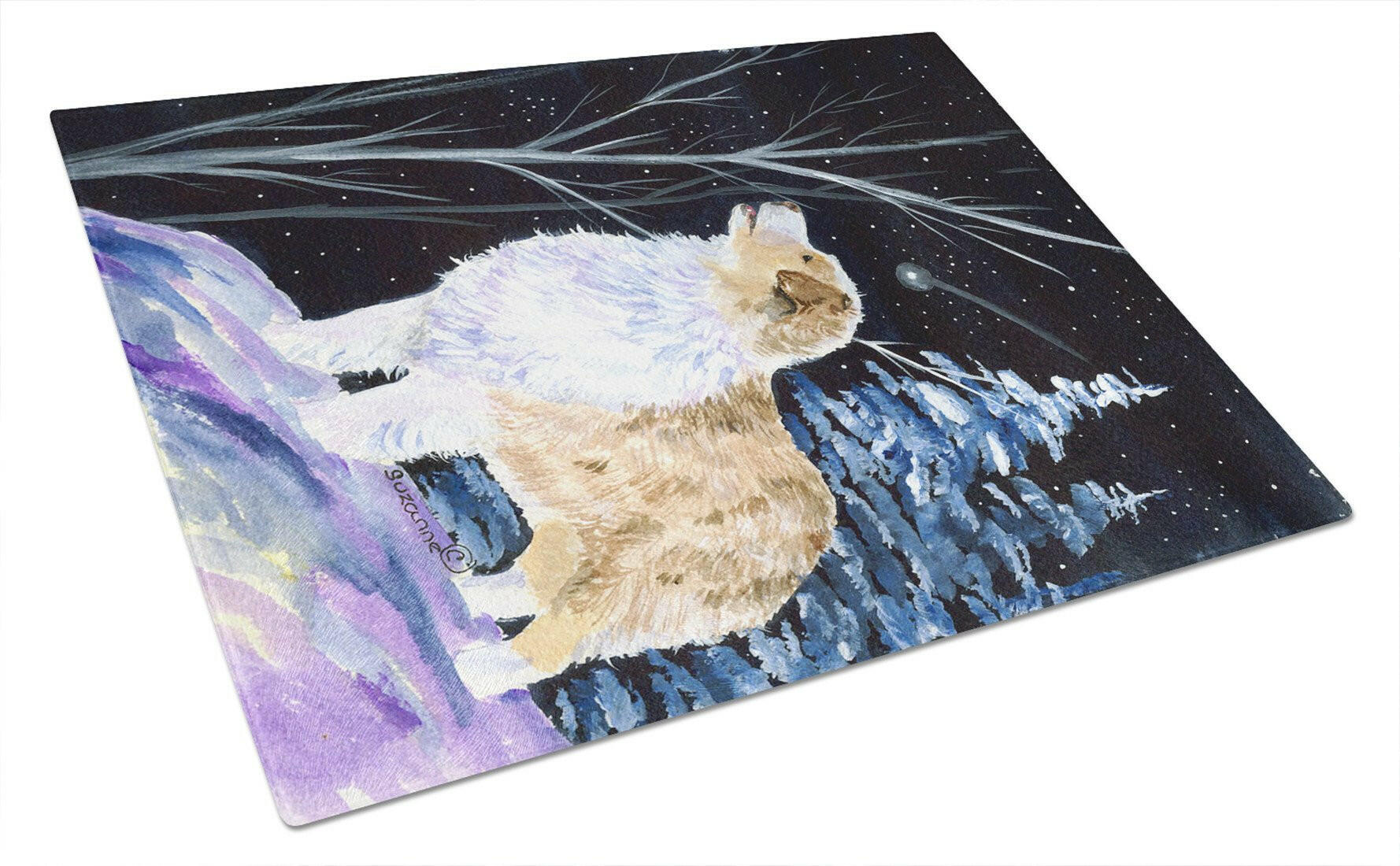 Starry Night Australian Shepherd Cutting Board Tempered Glass Kitchen Cutting Surface, Heat Resistant Chopping, Non-Slip Feet, Food Prep & Serving