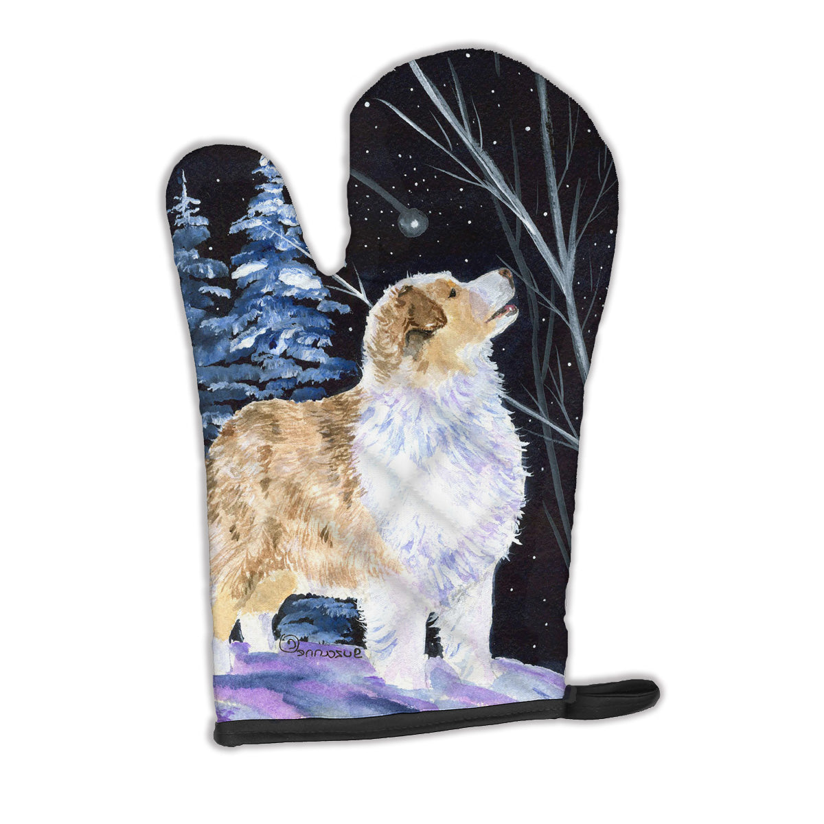 Starry Night Australian Shepherd Oven Mitt Heat Resistant Thick Oven Mitt for Hot Pans and Oven, Kitchen Mitt Protect Hands, Cooking Baking Glove