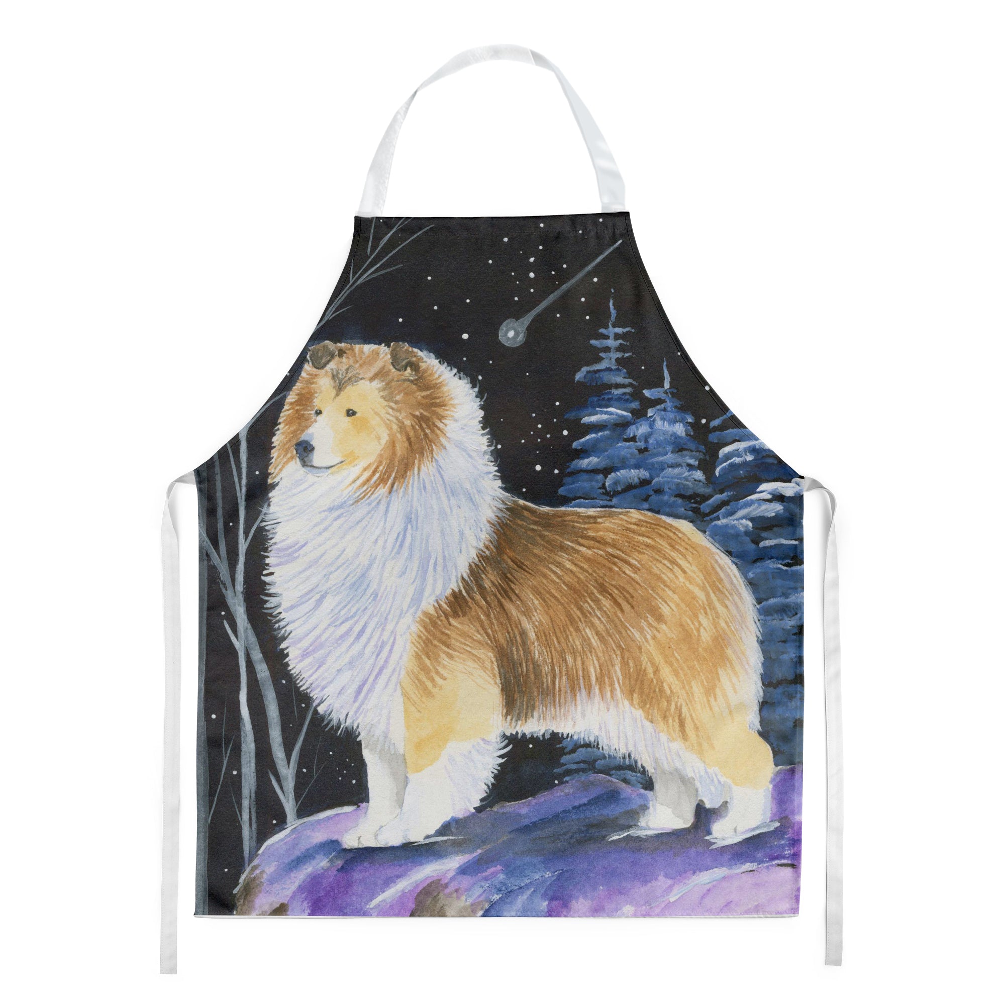 Starry Night Sheltie Apron Cooking Kitchen Server Baking Crafts Gardening for Adult Women Men, Unisex, Large, Multicolor