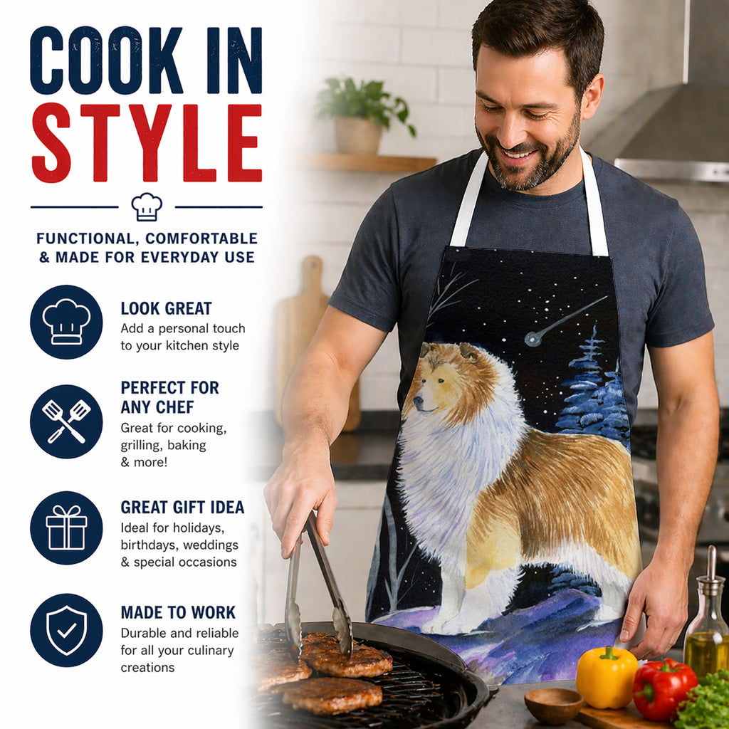 Starry Night Sheltie Apron Cooking Kitchen Server Baking Crafts Gardening for Adult Women Men, Unisex, Large, Multicolor