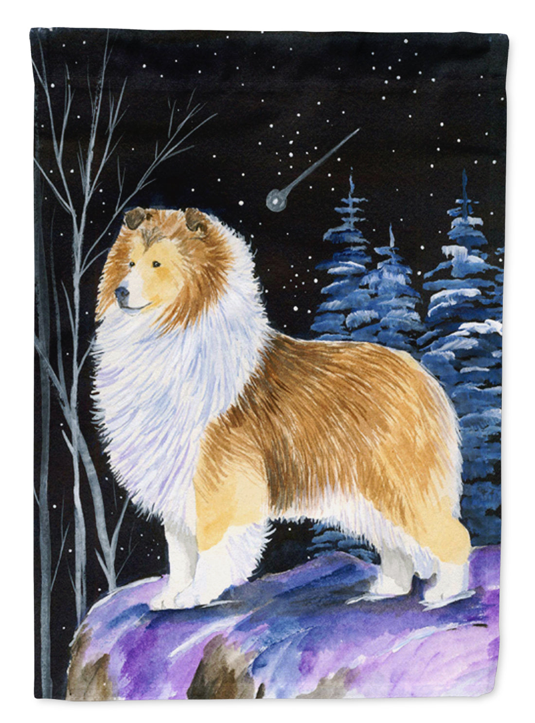 Starry Night Sheltie House Flag 28x40 Porch Sleeve Pole Decorative Outside Yard Banner Artwork Wall Hanging, Polyester