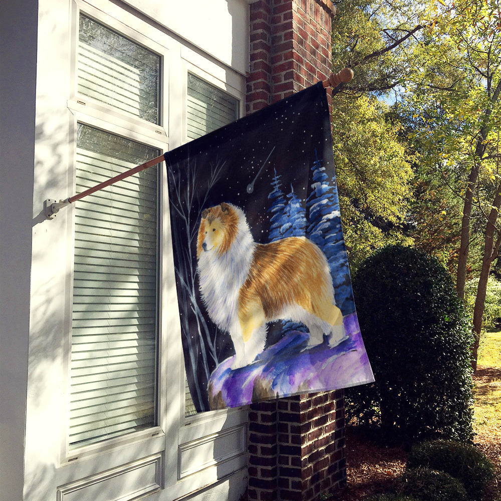 Starry Night Sheltie House Flag 28x40 Porch Sleeve Pole Decorative Outside Yard Banner Artwork Wall Hanging, Polyester