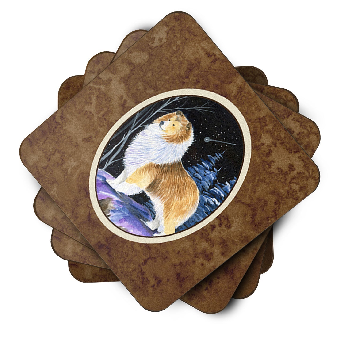 Starry Night Sheltie Foam Coasters Set of 4 Cup Coasters for Indoor Outdoor, Tabletop Protection, Anti Slip, Mouse pad Material