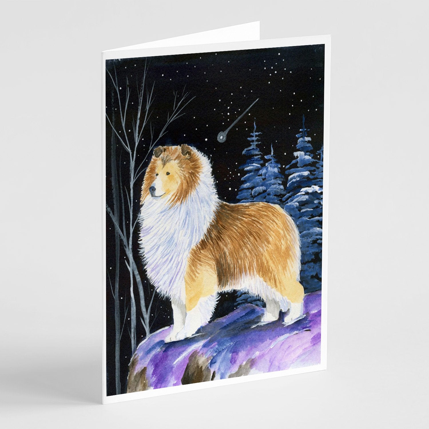 Starry Night Sheltie Greeting Cards Pack of 8 Blank Cards with Envelopes Whimsical A7 Size 5x7
